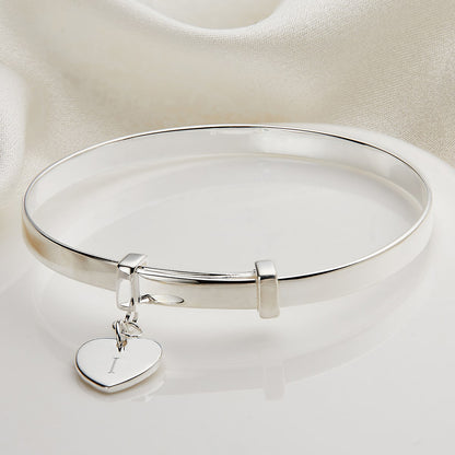 Personalized Love Heart Baby Bangle - Sterling Silver