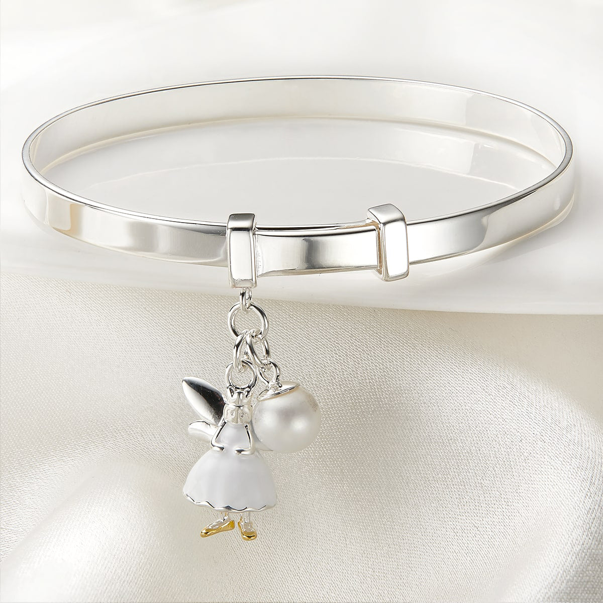 White Fairy Baby Bangle - Sterling Silver