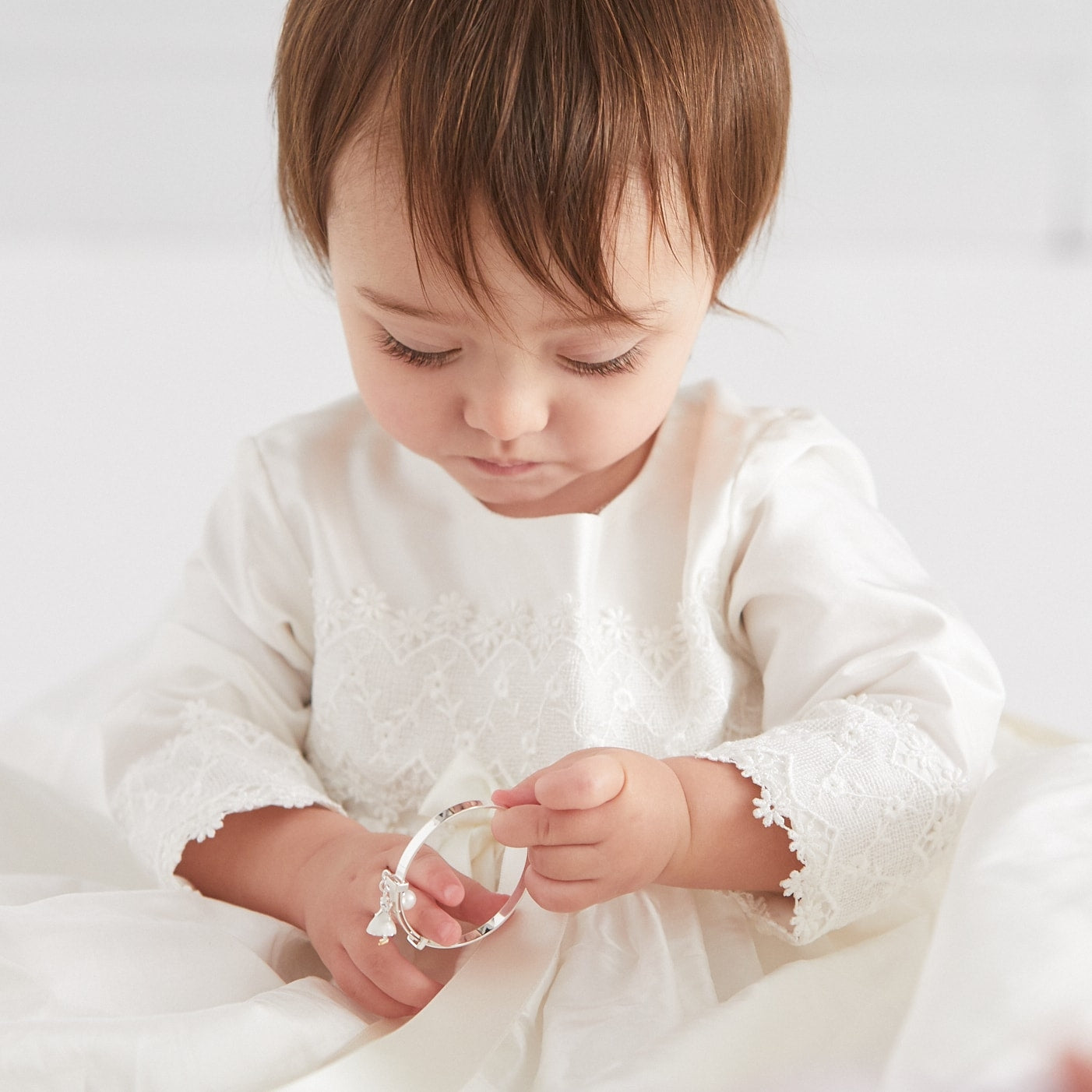 White Fairy Baby Bangle - Sterling Silver