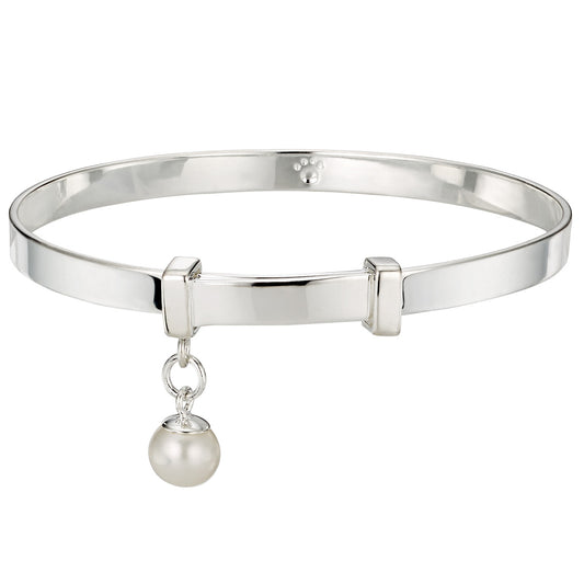 Personalized My First Pearl Baptism Baby Bangle - Sterling Silver