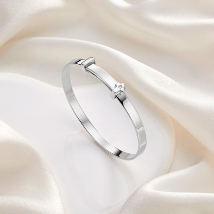 Personalized My First Diamond Cross Baptism Baby Bangle - Sterling Silver