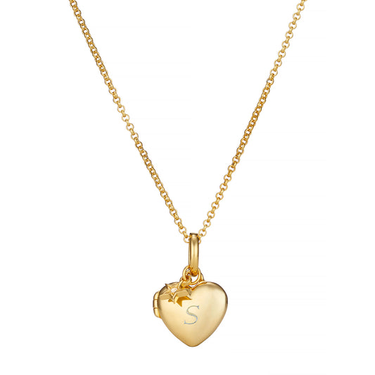 Personalized Small Heart Diamond Locket Necklace - Gold-Plated