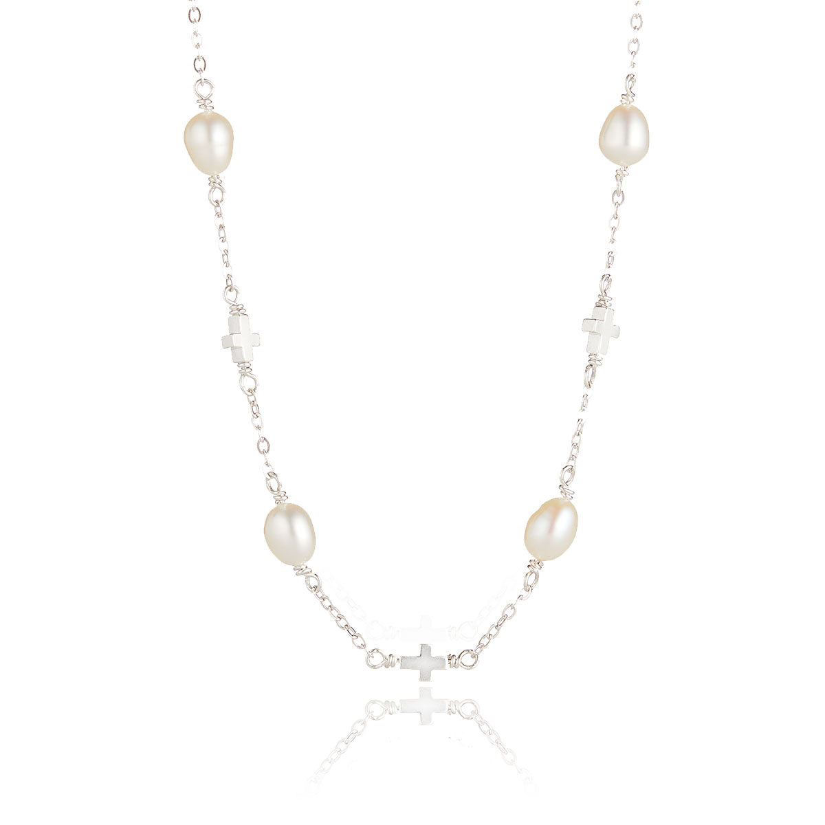 Cross Pearl Station Necklace