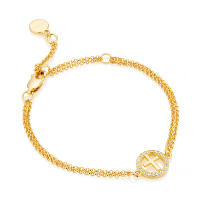 Halo Cross White Topaz Bracelet - Gold-Plated