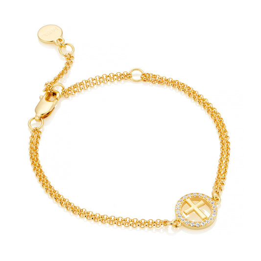 Halo Cross White Topaz Bracelet - Gold-Plated