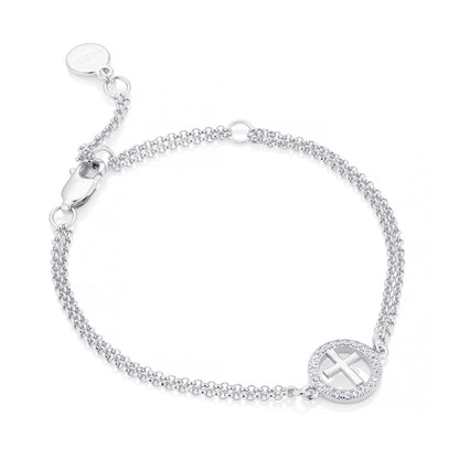 Halo Cross White Topaz Bracelet - Sterling Silver