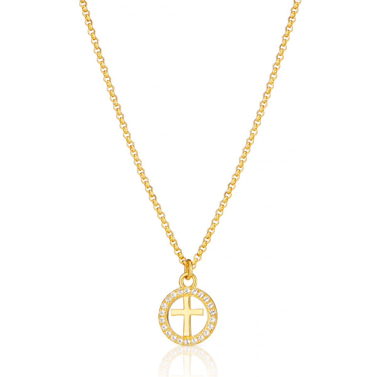 Halo Cross White Topaz Necklace - Gold-Plated
