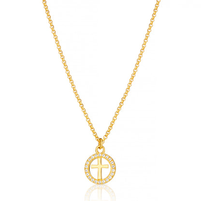 Halo Cross White Topaz Necklace - Gold-Plated