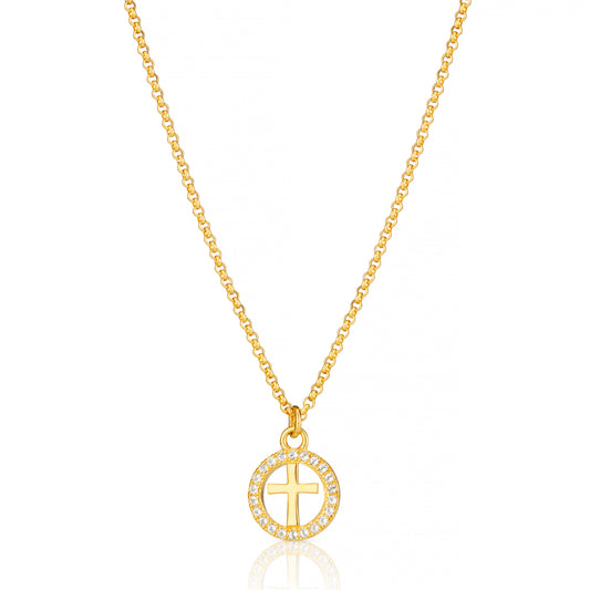 Halo Cross White Topaz Necklace - Gold-Plated
