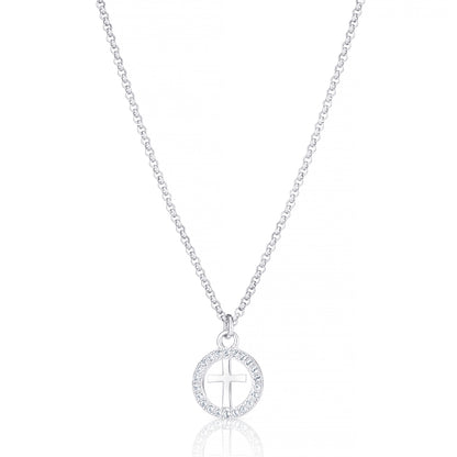 Halo Cross White Topaz Necklace - Sterling Silver